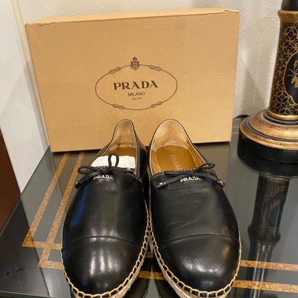 Prada Espadrilles Black Leather Size8 1/2 m - Picture 4 of 5